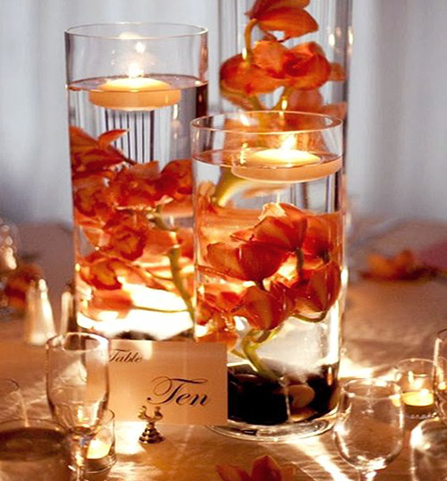 Bougies flottantes Vase verre déco florale orchidées immergées