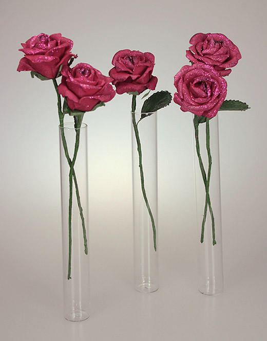 Mini Vases Eprouvettes Tube avec Roses Fuchsia