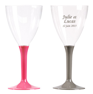 Verres à Vin Jetables Plastique Pied Couleur Gris Fuchsia