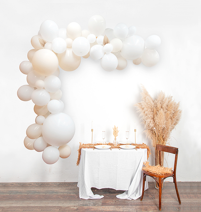 Arche Ballon Mariage Blanc Feuilles de Palme Ivoire La Sublime