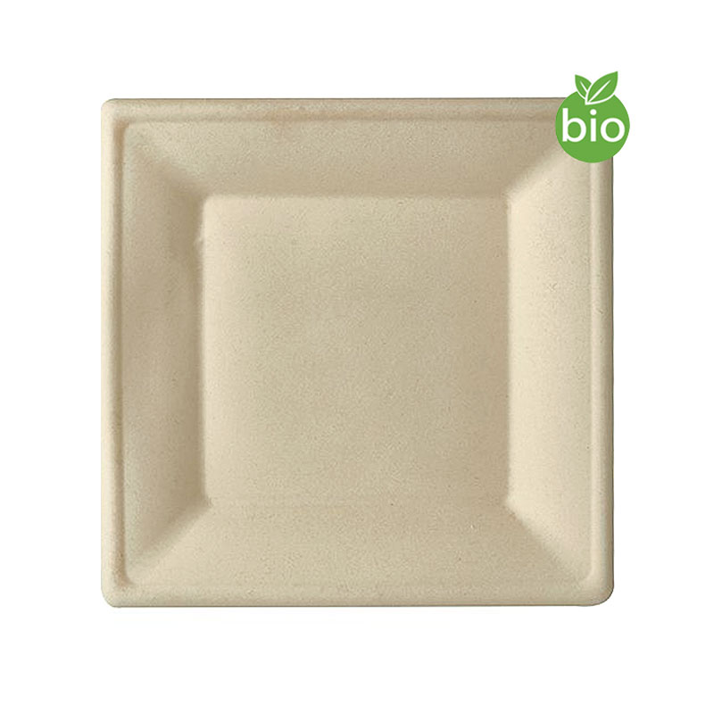 Assiette Carrée Ecologique Canne à Sucre Naturel 20 cm