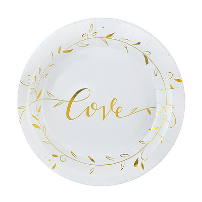 Assiette Carton Just Married Love Doré