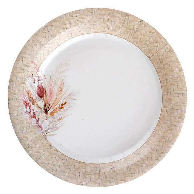 8 Assiettes en carton - Collection Pampas, Fleurs de Coton et Or - Jour de  Fête - Rondes - Assiettes