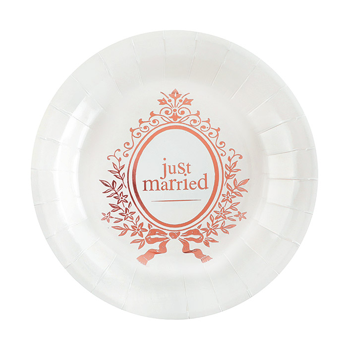 Assiette Carton Jetable Mariage Just Married Rose Gold