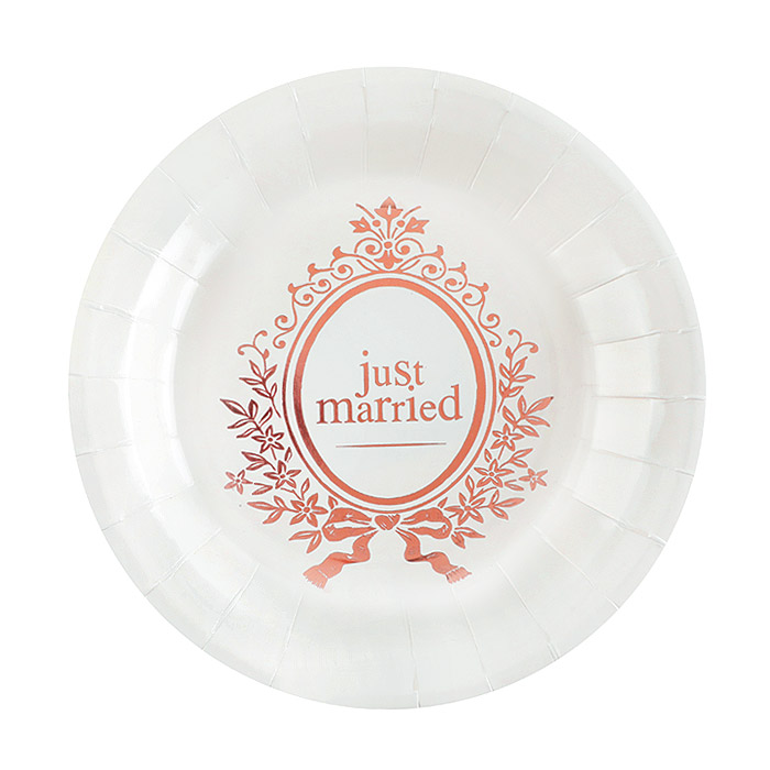 Assiettes Rondes Carton Just Married Rose Gold x10