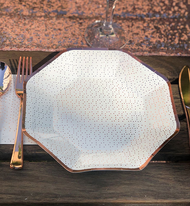 Lot de 6 assiettes en verre avec perle Rose Gold