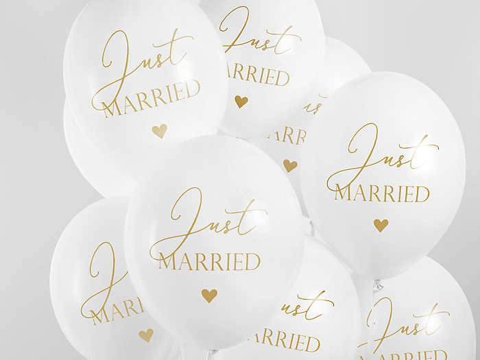 Ballons Just Married Blanc et Ocre Doré x10