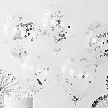 Ballon Cristal avec Confetti Rond Gris Argent