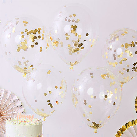 Ballon Transparent avec Confetti Ronds Dorés