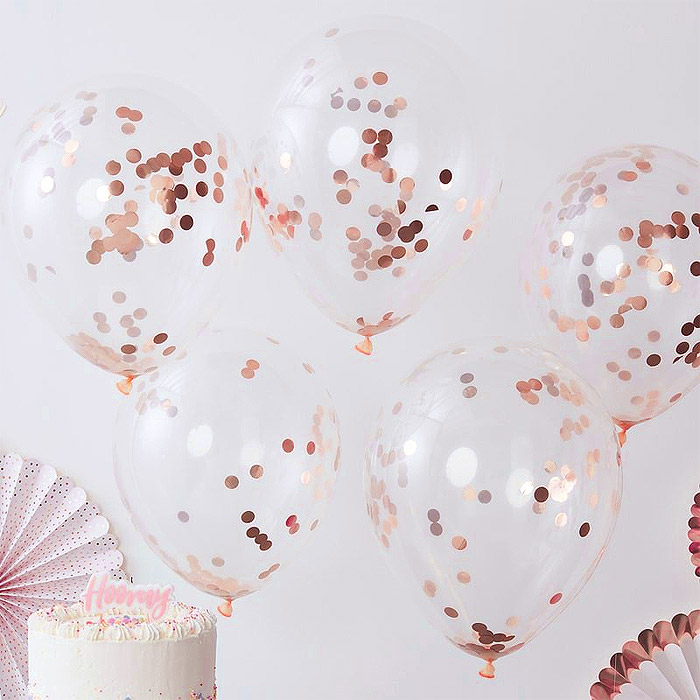 Ballons Transparents avec Confettis Rose Gold