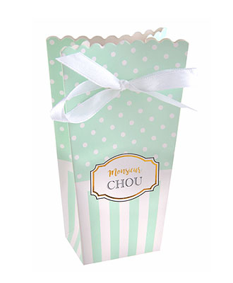 Boite Carton Baby Shower vert à pois