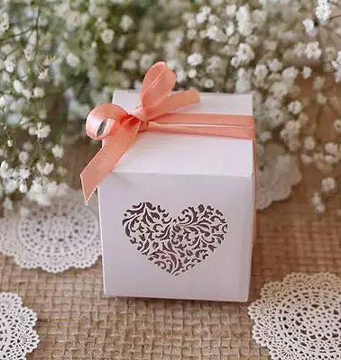 Petite Boite Cube Carrée Blanc Coeur Cadeau Mariage