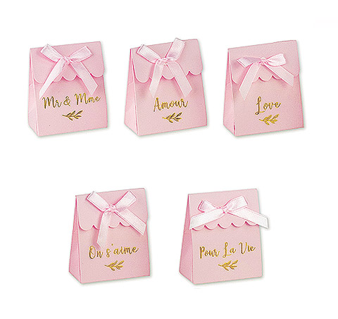 Boite Cadeau Contenant Mots d'Amour Rose et Doré Mariage