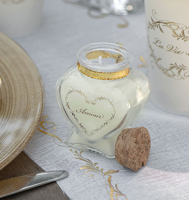 Bougie Amour Doré Pot Verre Coeur Bouchon Liège