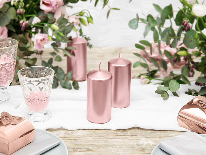 Bougie Cylindrique 12cm Nacrée Luxe Rose Gold