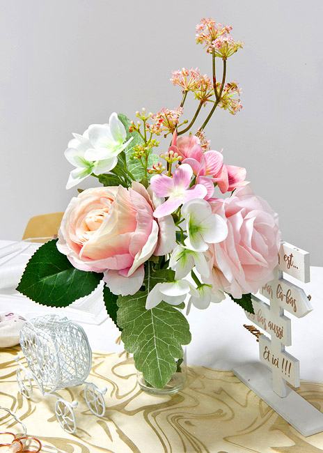 Bouquet de Roses Orchidées et Spirées Artificiel