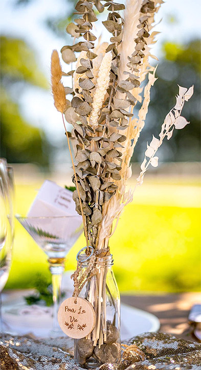 Vase en Verre avec Bouquet Fleurs Séchée Naturelle