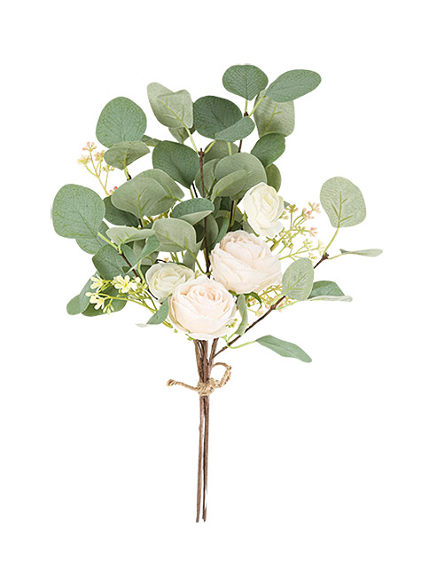 Bouquet de Roses Renoncules et Eucalyptus Artificiel