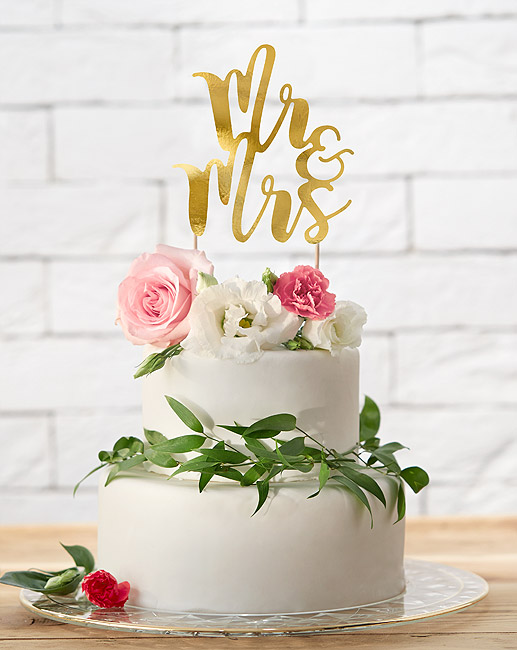 Cake Topper Mariage Mr and Mrs Gold