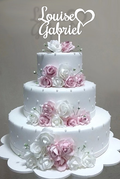 Cake topper mariage blanc personnalise