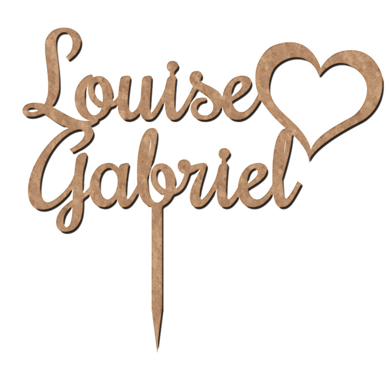 Cake Topper Personnalisé Prénoms Coeur Bois Vintage