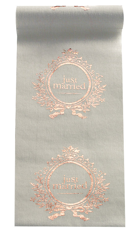 Chemin de Table Coton Lin Just Married Rose Gold