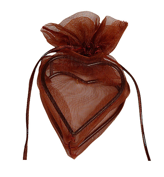 Contenant pour Dragées Coeur en Organdi Chocolat
