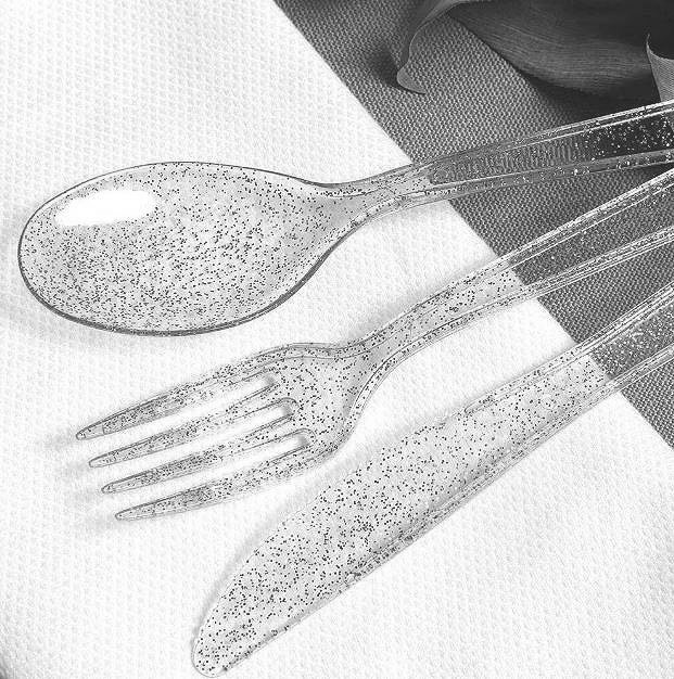 Fourchettes Réutilisables Argentées Pvc Luxe x50