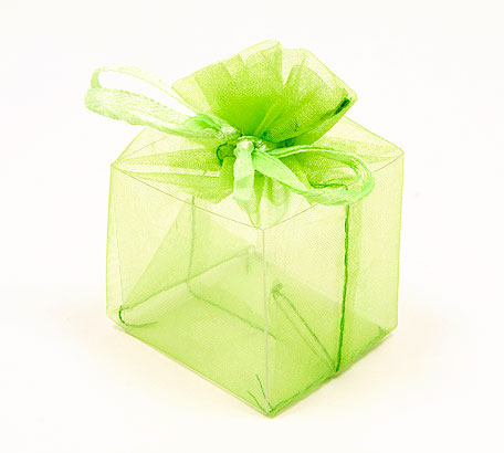 Cube Organdi Contenant Dragées Vert Anis Cadeau Convives