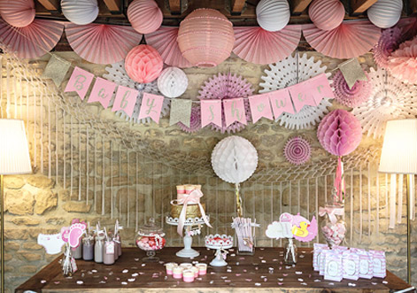 Guirlande Baby Shower Fanions rose fille