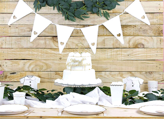 Decoration Buffet Mariage Anniversaire Blanc et Doré Chic Eucalyptus