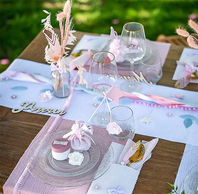 Chemin de Table Gaze de Coton Rose