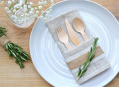 Set de Couverts en Bois Bio Decoration Table Mariage Fleurie