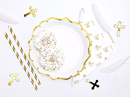 Décoration de Table Communion Croix Blanc Doré