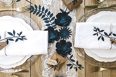 Décoration de Table Mariage Elégant Chic Bleu Marine