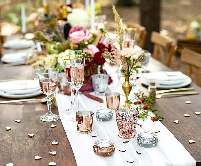 Decoration Table Mariage Bougeoirs Elegants Gris Argent Rose Gold