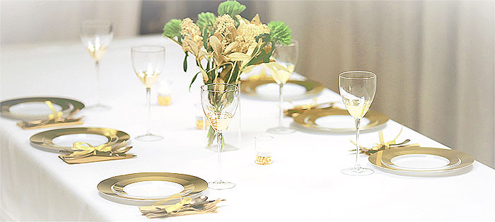 Decoration Buffet Table Vaisselle Solide Dorée et Blanc