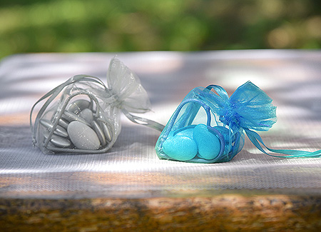 Contenants Dragées Coeur en Organdi Turquoise