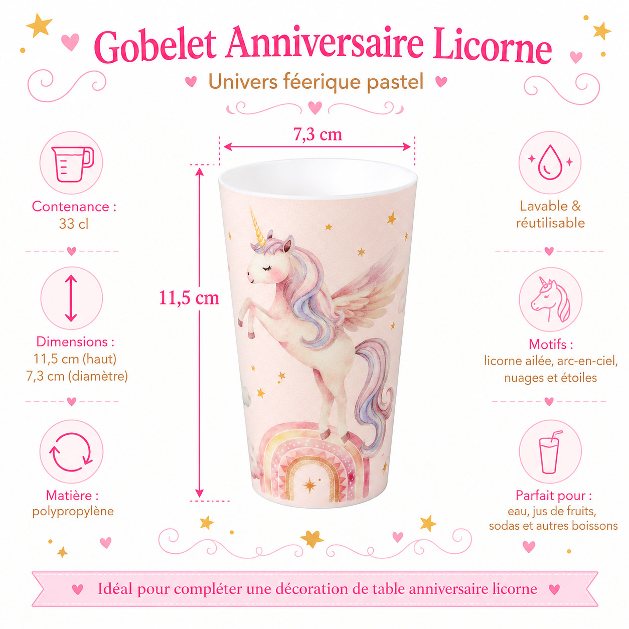 Gobelet Verre Licorne Lavable Réutilisable