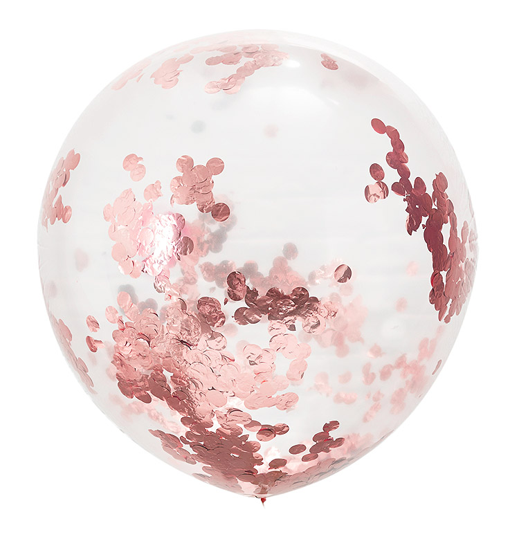 Grand Ballon Transparent avec Confetti Rond Metallique Rose Gold