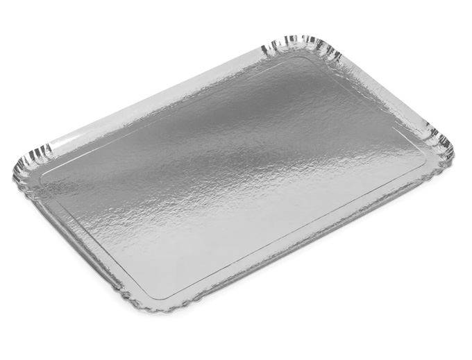 Plateau traiteur rectangulaire argent carton 16,3x10,2x0,3 cm (100 pièces)