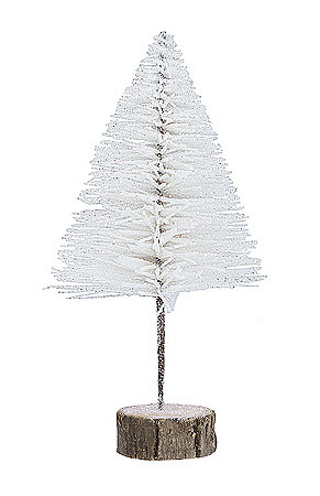 Grand Sapin de Noel 30 cm Pailleté Blanc Socle Bois
