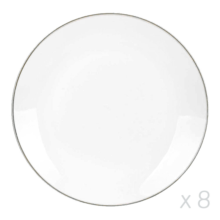 U-QE 25 assiettes en plastique argenté avec argenterie et tasses, vaisselle  jetable blanche et argentée comprend : 25 assiettes plates de 26 cm, 25