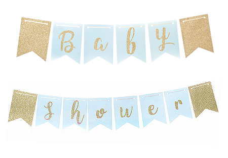 Guirlande Baby shower Fanions bleu et dorée