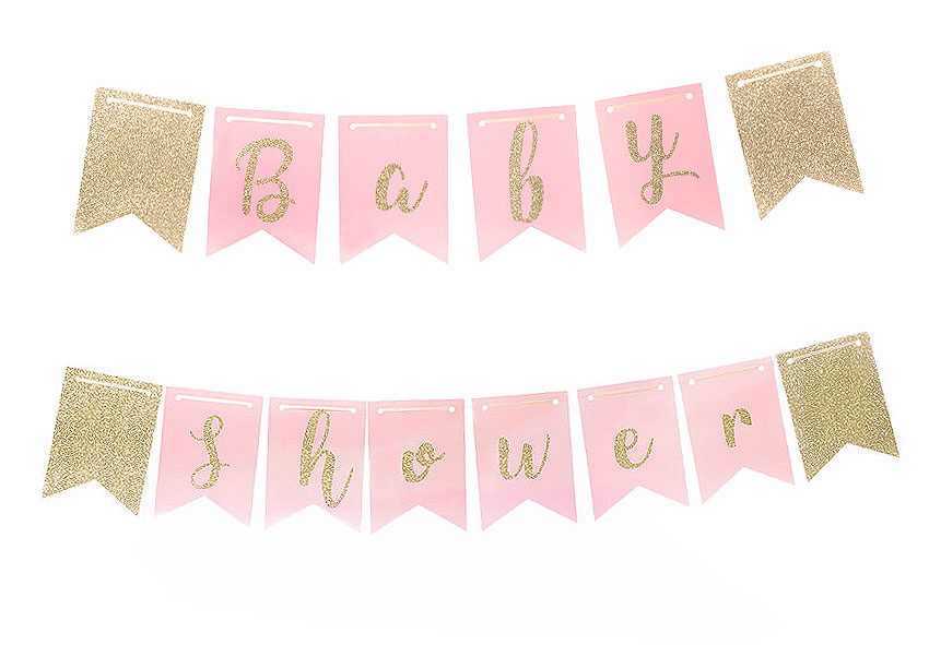 Guirlande Baby shower Fanions rose et dorée