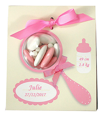 Hochet Baby Shower Fille Rose Dragées