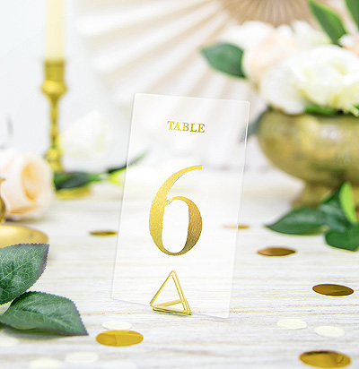 Marque Table Mariage Chic Transparent et Doré