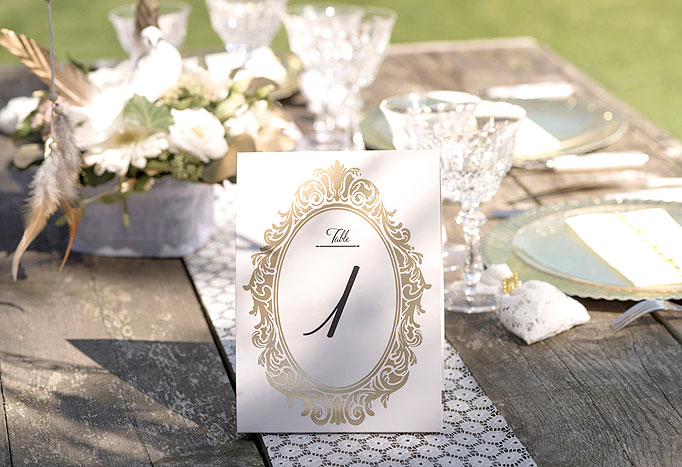 Marque table anniversaire Chiffre 5 OR - Marque table mariage pas