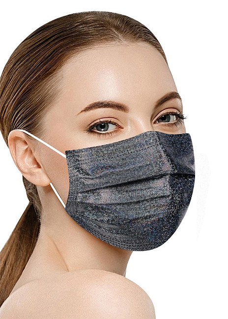 Masque Covid Paillettes Noir Argent