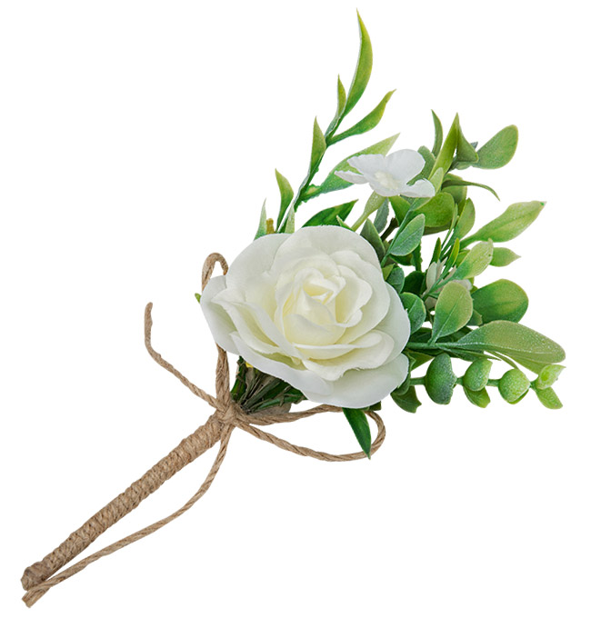 Bouquet Feuillage Rose Blanche Ficelle | Ronds de Serviette mariage